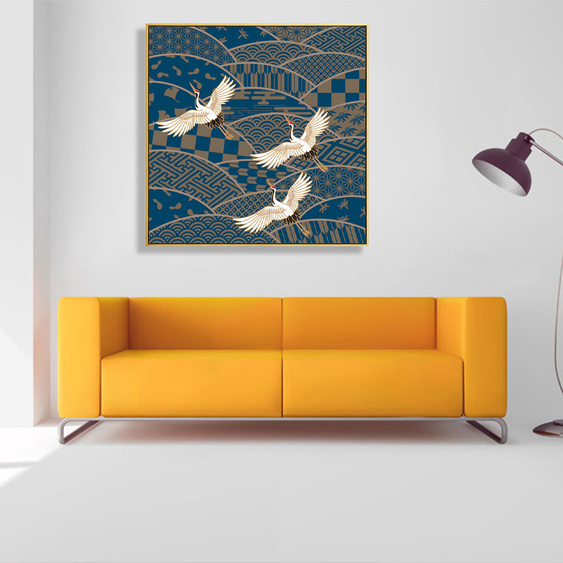 Chinese Red-Crowned Crane Canvas Print Dark Color Sitting Room Wall Art, Textured