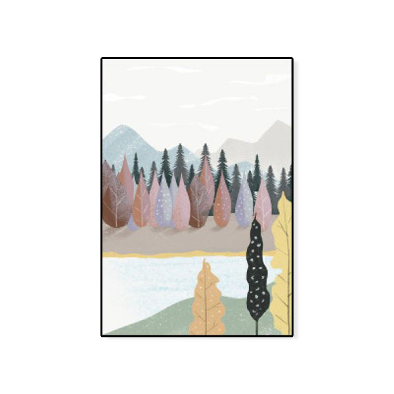 Childrens Art Forest Canvas Print Blue and Grey Scenery Wall Decor for Living Room
