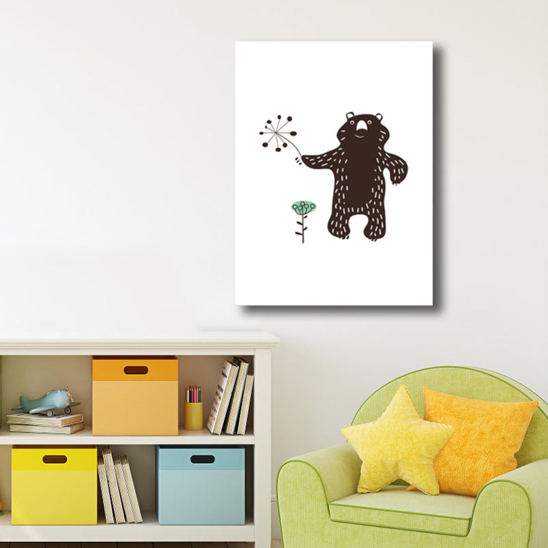 Cartoon Animal Canvas Wall Art Textured Kids Style Girls Room Wall Decor in Soft Color
