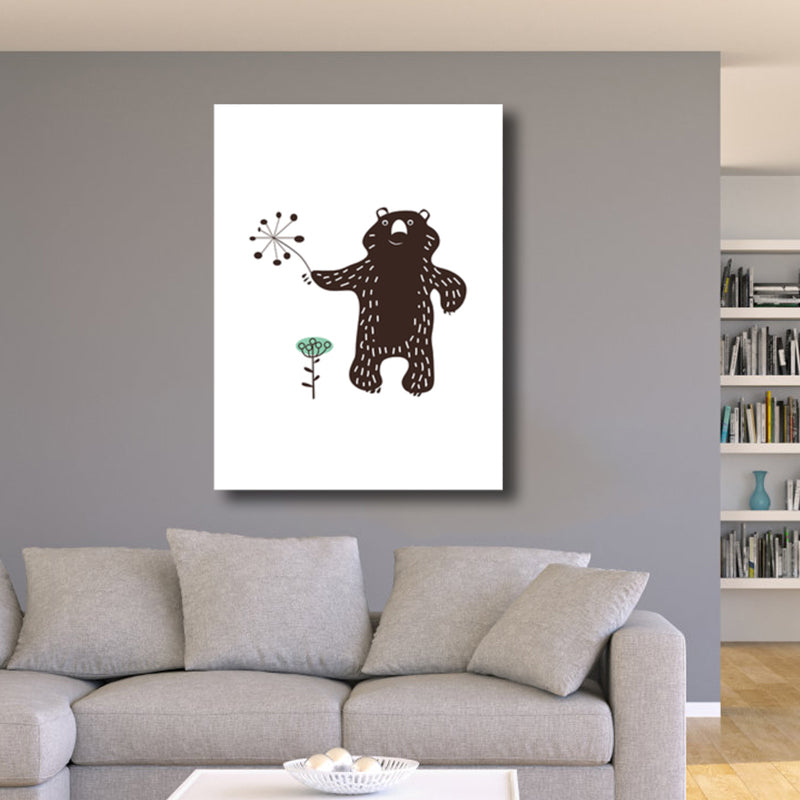 Cartoon Animal Canvas Wall Art Textured Kids Style Girls Room Wall Decor in Soft Color