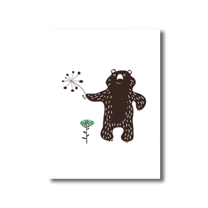 Cartoon Animal Canvas Wall Art Textured Kids Style Girls Room Wall Decor in Soft Color