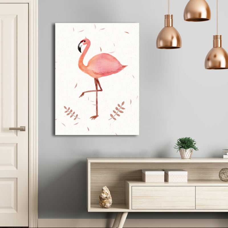 Flamingo Canvas Print House Interior Illustration Animal Wall Art in Pink, Textured