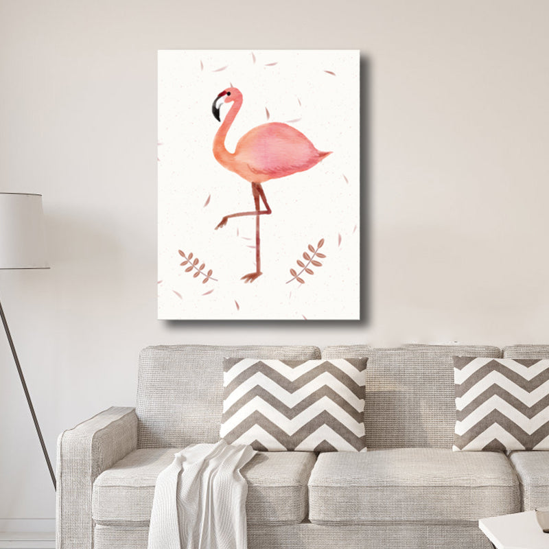 Flamingo Canvas Print House Interior Illustration Animal Wall Art in Pink, Textured