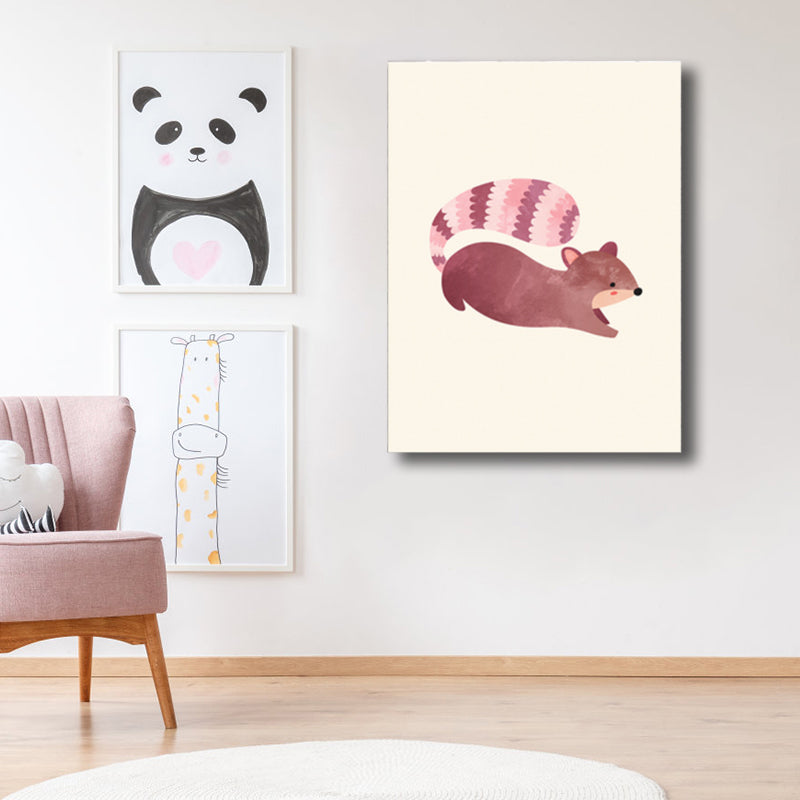 Illustration Print Small Animal Canvas Light Color Children's Art Wall Decor for Sitting Room