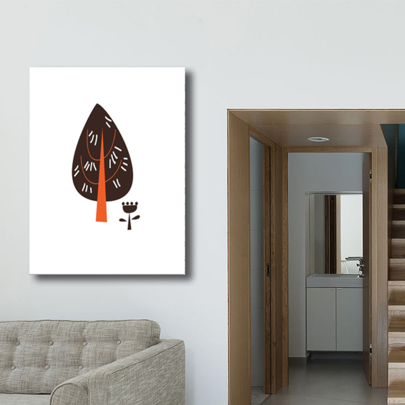 Scandinavian Style Upright Tree Canvas Print Botanical View Wall Art Decor in Brown