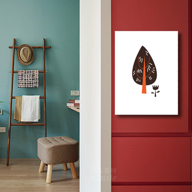 Scandinavian Style Upright Tree Canvas Print Botanical View Wall Art Decor in Brown