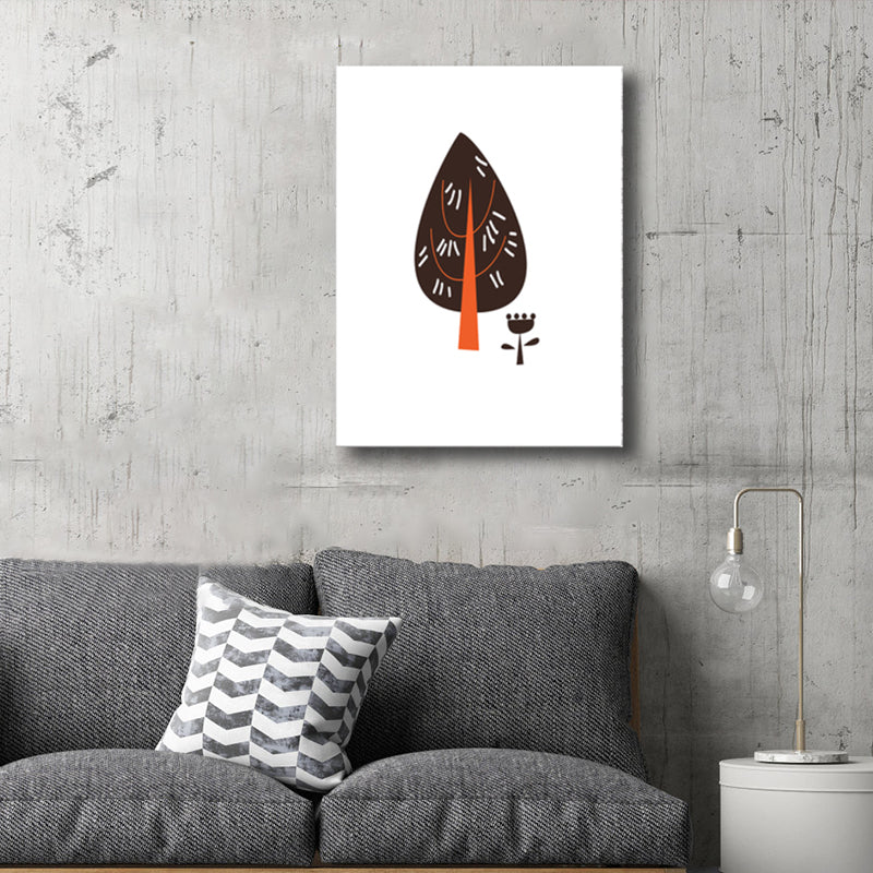 Scandinavian Style Upright Tree Canvas Print Botanical View Wall Art Decor in Brown