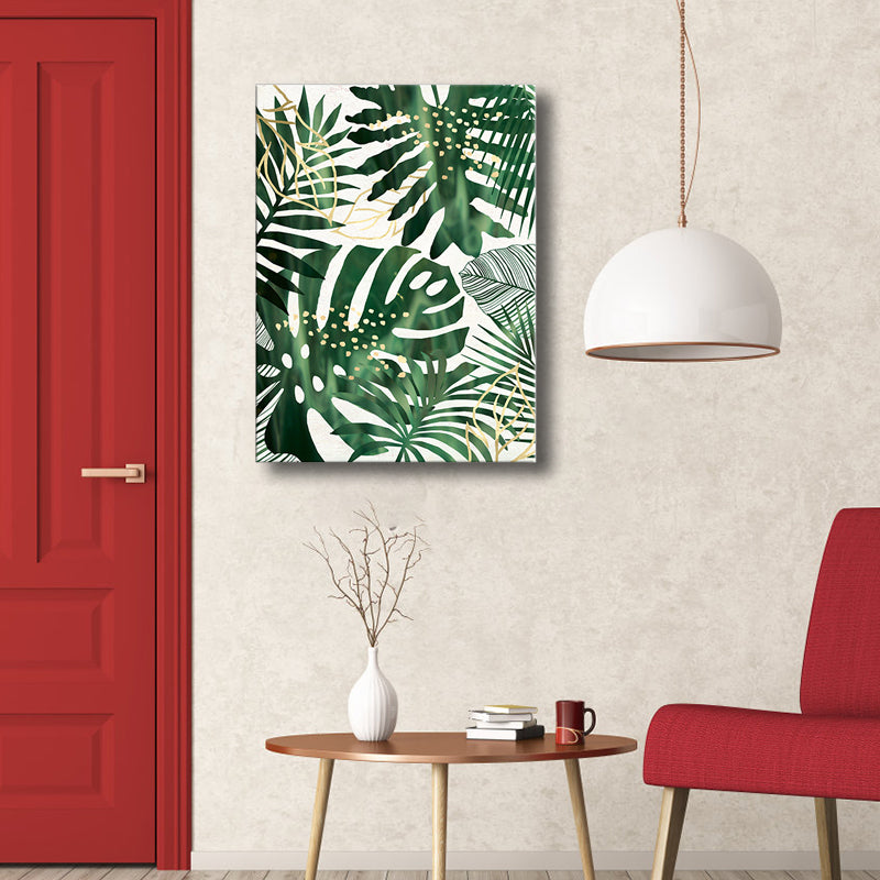 Illustrated Leaves Canvas Art Green Scandinavian Style Wall Decor for Living Room