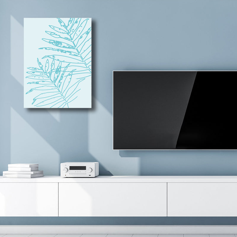 Blue Leaves Print Wrapped Canvas Textured Scandinavian Living Room Wall Art Decor