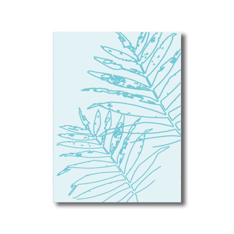 Blue Leaves Print Wrapped Canvas Textured Scandinavian Living Room Wall Art Decor