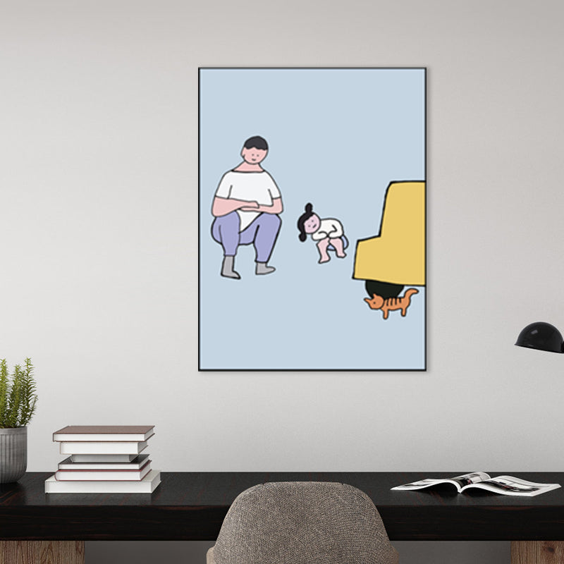 Family Daily Scene Canvas Art Scandinavian Style Textured Wall Decor in Soft Color