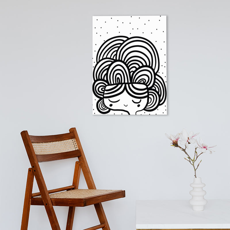 Little Girl Wrapped Canvas Black on White Kids Style Wall Art Print for Sitting Room