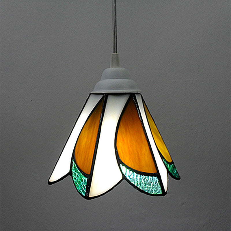 TIFFANY-stijl bloemen slingerslicht 1 hoofd handgemaakte kunstglas suspensielamp in blauw/groen voor foyer