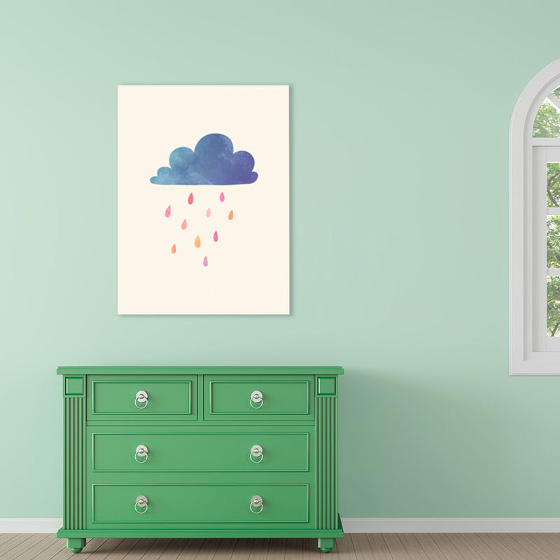 Rainy View Wrapped Canvas Children's Art Fantastic Weather Phenomenon Wall Decor in Blue