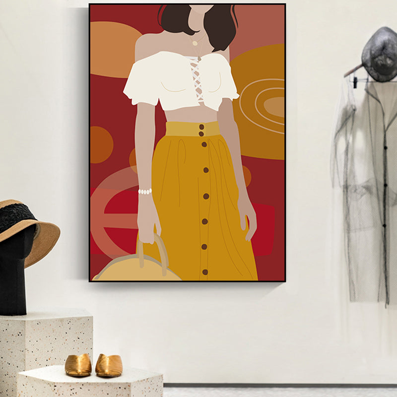 Illustration Girls Dress Wall Art Glam Cool Fashion Canvas Print in Soft Color for Room