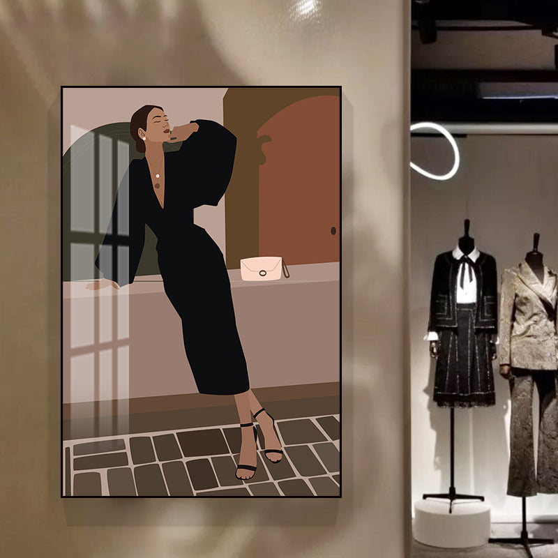 Illustration Girls Dress Wall Art Glam Cool Fashion Canvas Print in Soft Color for Room