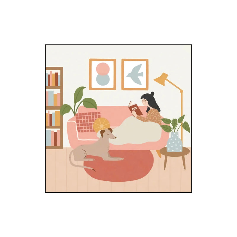 Mädchen-Freizeitleben-Druck, Leinwand, Pastellfarben, nordische Wandkunst, Dekor für Wohnzimmer