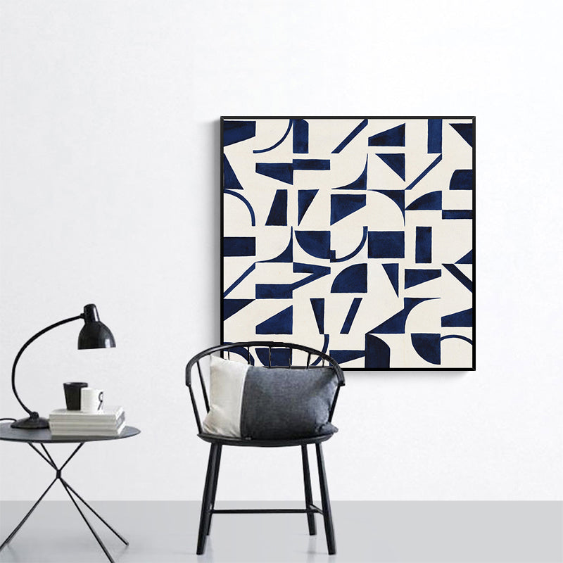 Stunning Graphic Pattern Wrapped Canvas House Interior Scenery Wall Art Print in Blue