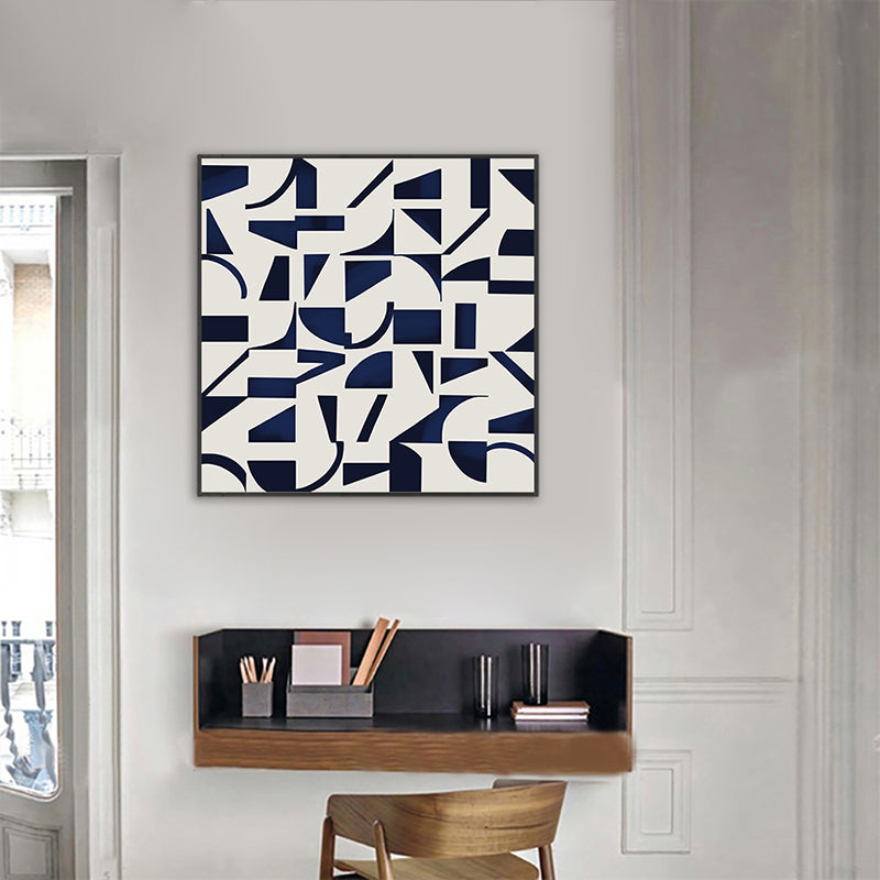 Stunning Graphic Pattern Wrapped Canvas House Interior Scenery Wall Art Print in Blue