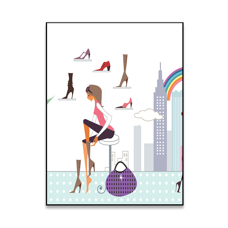 Toile imprimée nordique pour femmes urbaines, décoration murale texturée de couleur Pastel pour salon