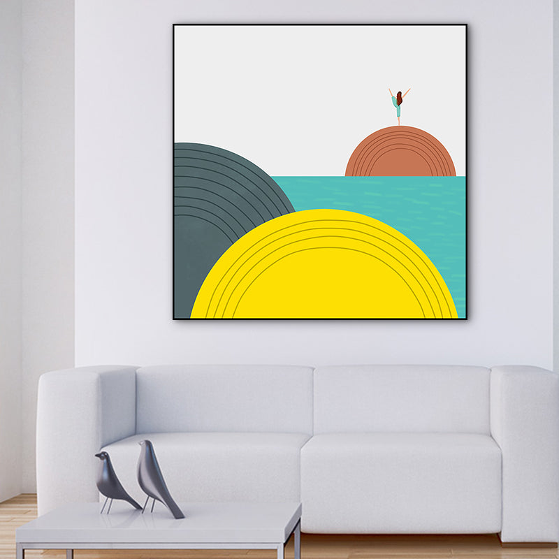 Toile d'illustration de paysage géométrique, couleur vive, décoration murale nordique pour salle à manger