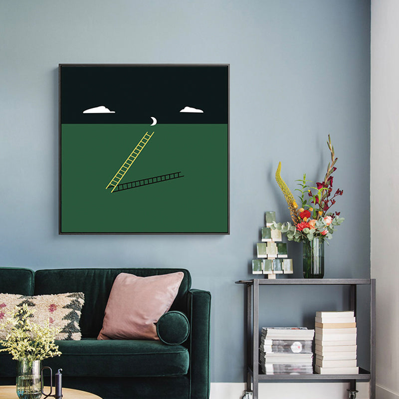 Green Minimalism Wall Art Illustration Scenery Canvas Print for House Interior, Multiple Sizes