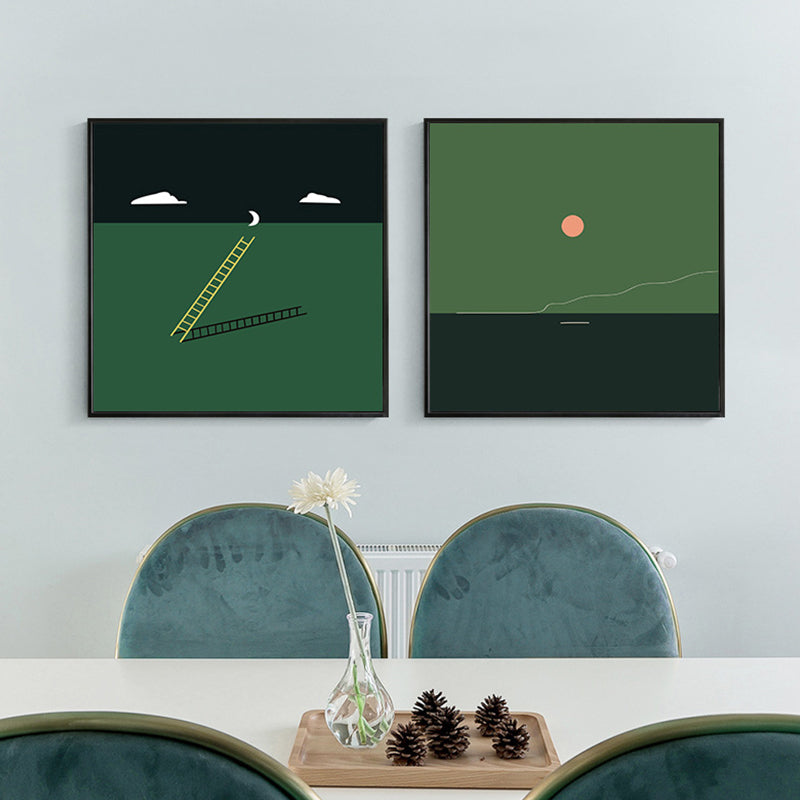 Green Minimalism Wall Art Illustration Scenery Canvas Print for House Interior, Multiple Sizes