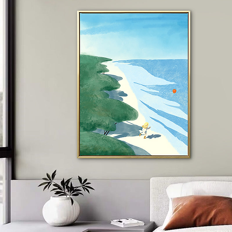 Beach Wall Art Decor Tropical Picturesque Seascape Canvas in Blue and Green for Bedroom