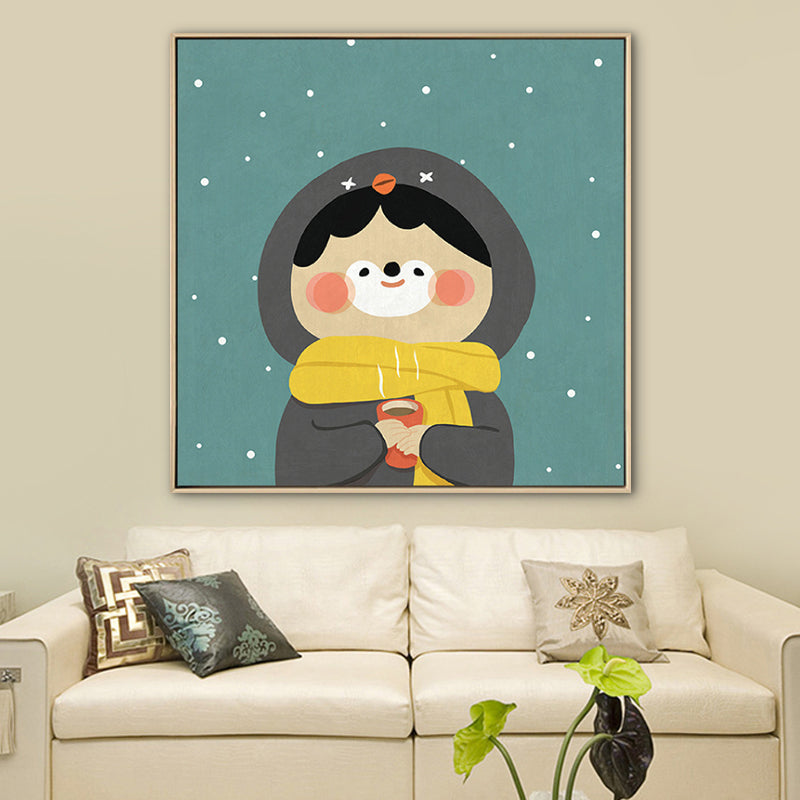 Kids Winter Clothing Wall Art Canvas Textured Soft Color Wall Decor for Kindergarten