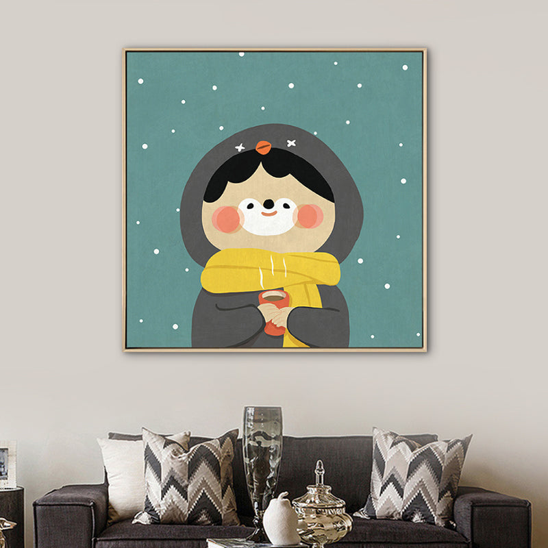 Kinder Winterkleidung Wandkunst Leinwand strukturierte weiche Farbe Wanddekoration für Kindergarten