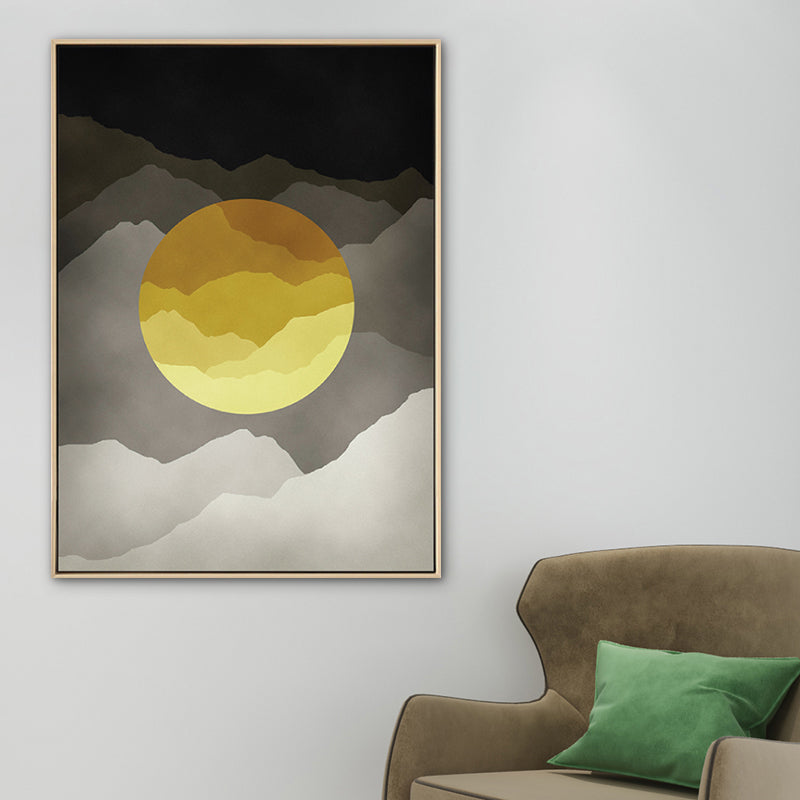 Cloudy Full Moon Night Canvas Kids Style Textured Bedroom Wall Art Decor in Soft Color