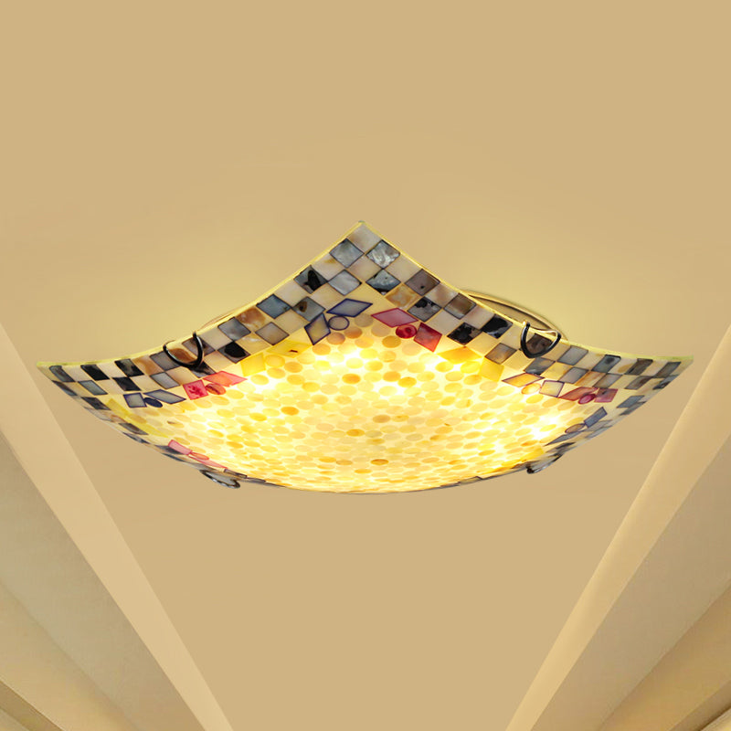 Plafonnier LED en mosaïque Tiffany, Beige/blanc/gris clair, carré incurvé, 12/16 pouces, pour couloir