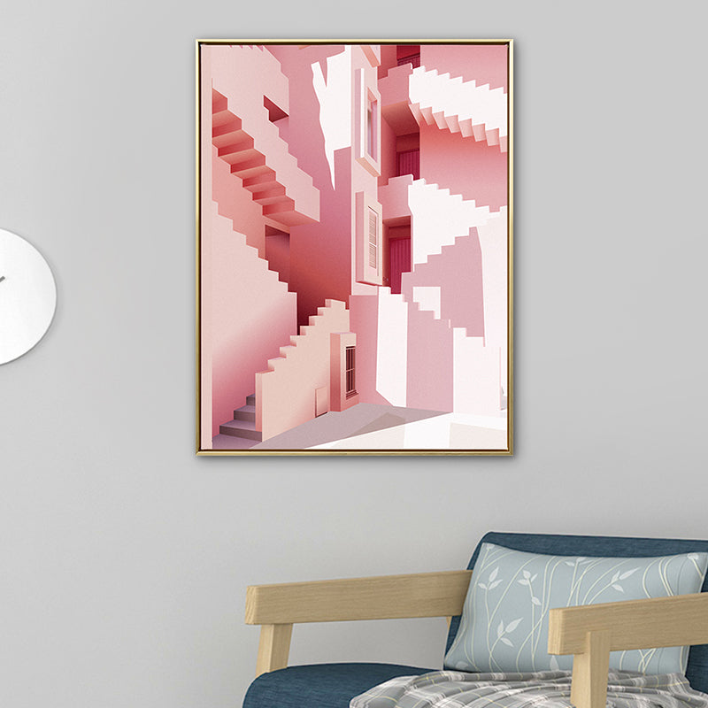 Pastel Color Nordic Canvas Art Illustration Architecture Wall Decor for Sitting Room