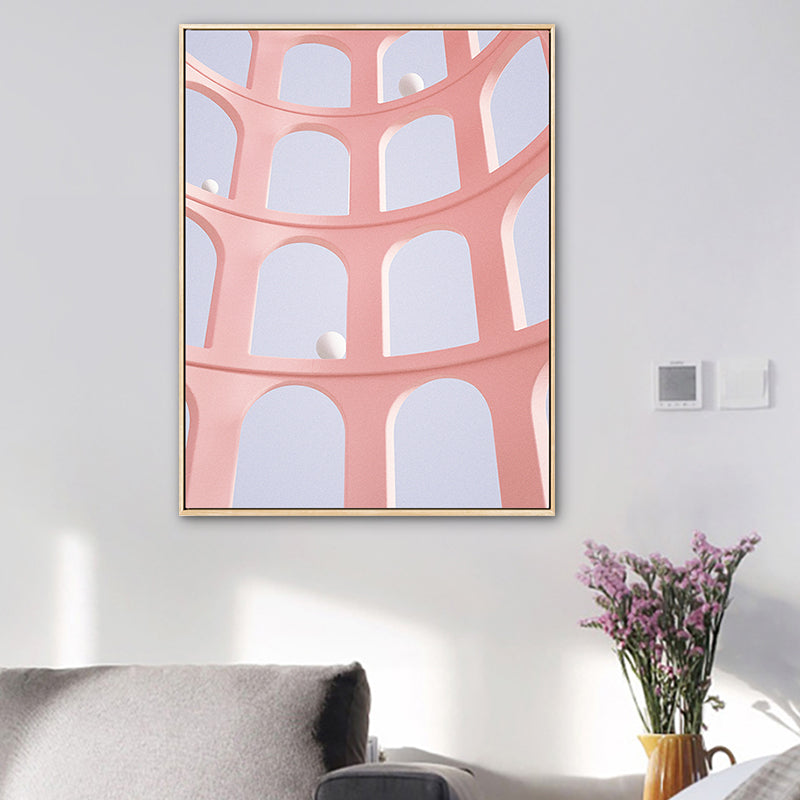 Pastel Color Nordic Canvas Art Illustration Architecture Wall Decor for Sitting Room