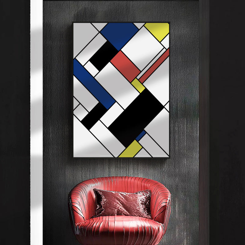 Mondrian Geometric Painting Canvas Nordic Textured Wall Art in Multi-Color for Room