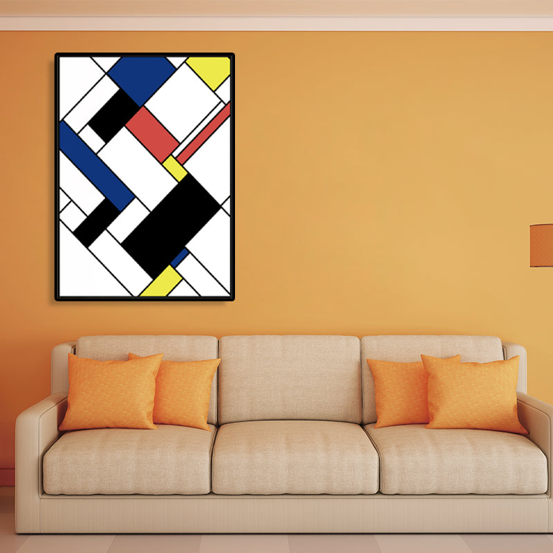 Mondrian Geometric Painting Canvas Nordic Textured Wall Art in Multi-Color for Room