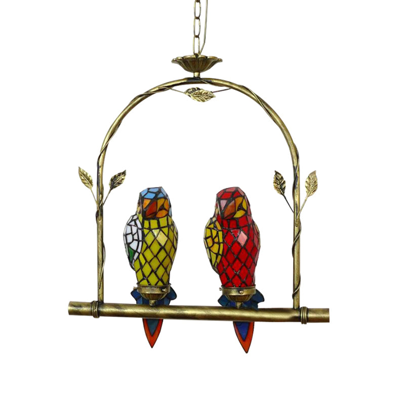 2 luces Lámpara de colgadura de vidrio de acero inoxidable de color techo de techo de loro de techo