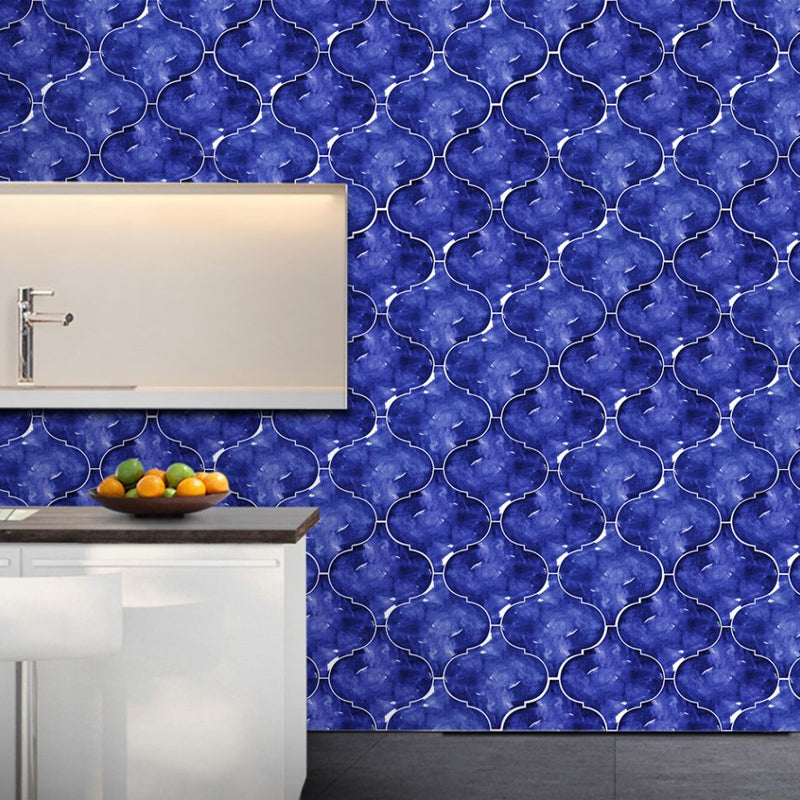 Dark Blue Ogee Wallpaper Panel Set Peel and Paste Bohemian Kitchen Wall Covering