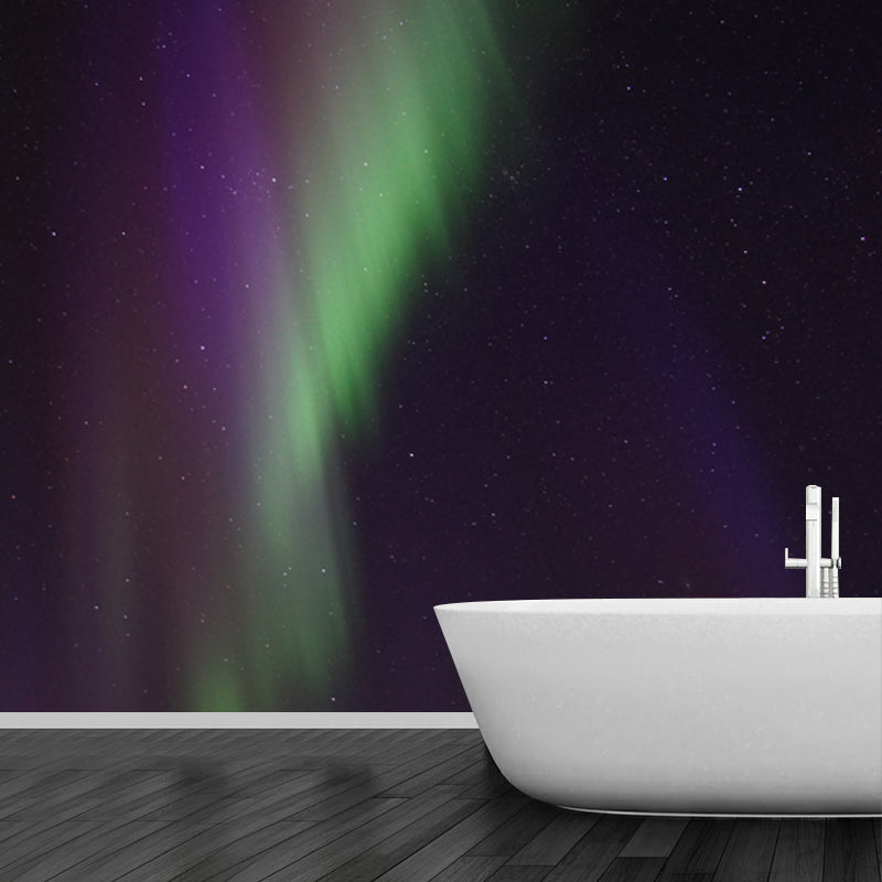 Purple-Green Aurora Borealis Mural Moisture Resistant Wall Decor for Living Room