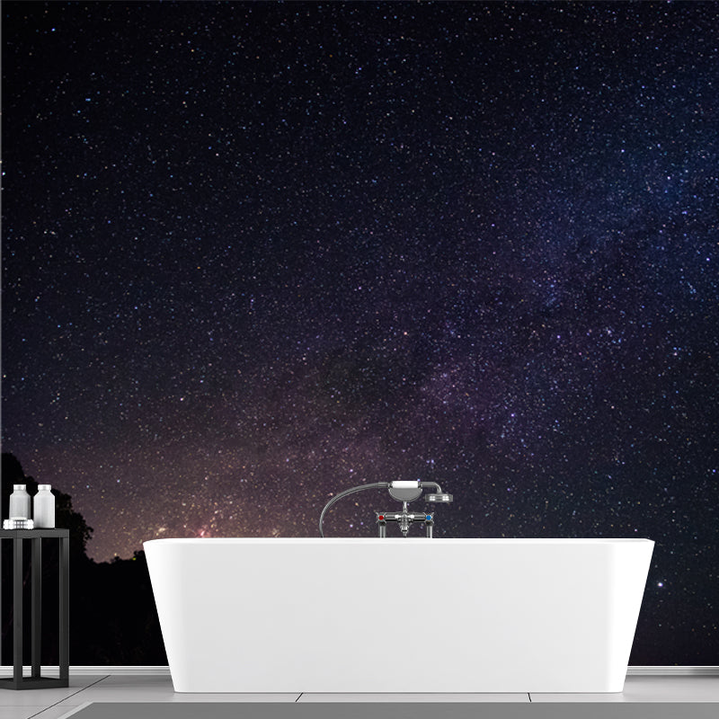 Mountain and Night Stars Mural Decal Black-Blue Contemporary Wall Decor for Living Room