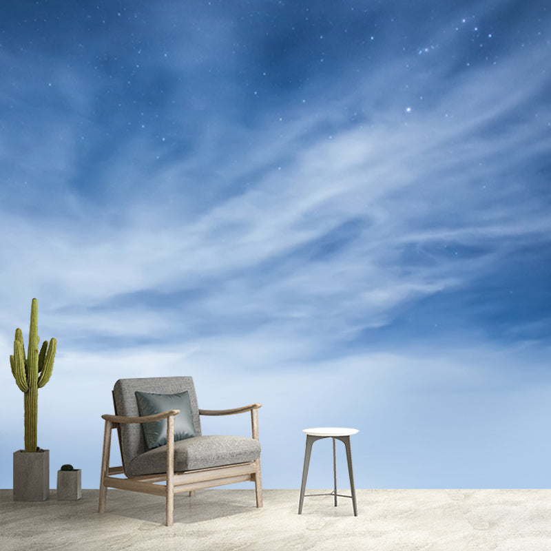 Blue-White Sky Scenery Mural Dazzling Stars Behind Cloud Modern Waterproof Wall Art