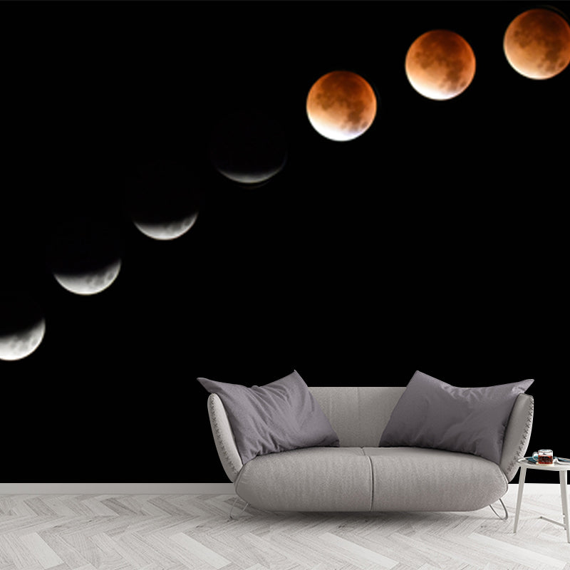 Whole Astronomy Wall Covering Mural Modern Complete Lunar Eclipse Wall Art in Black