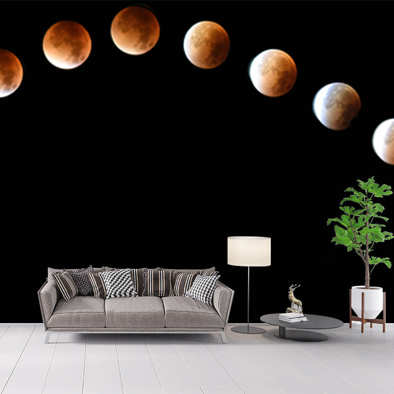 Whole Astronomy Wall Covering Mural Modern Complete Lunar Eclipse Wall Art in Black