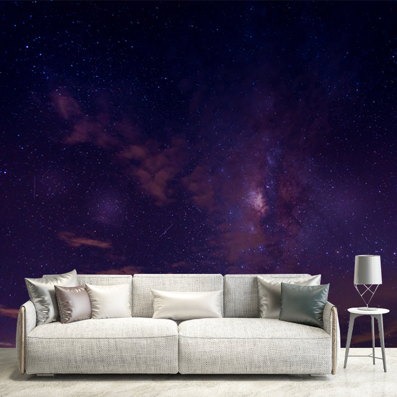 Full Size Modern Wallpaper Mural Purple-Black Night Sky with Star and Cloud Wall Art, Custom Print