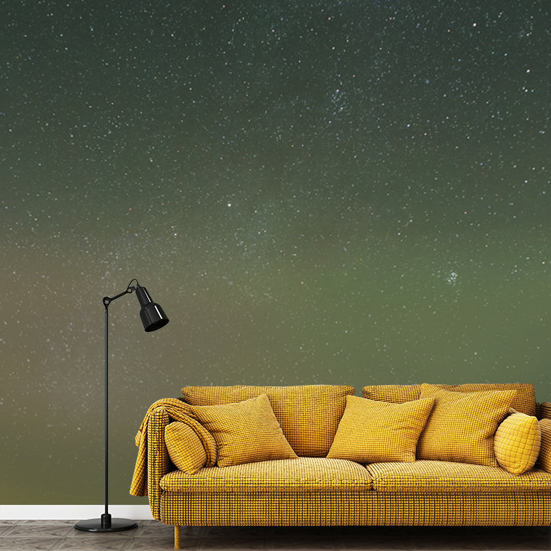 Night and Star Sky Mural Wallpaper in Green Contemporary Wall Decor for Living Room
