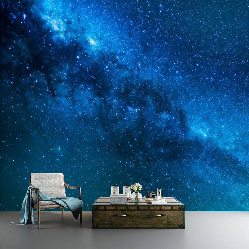 Big Modern Art Wallpaper Mural Blue Distant Parts of Galaxy Wall Covering, Custom Size