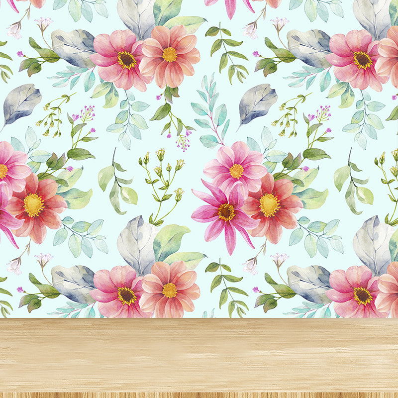 Modern Blossom Flower Print Mural Wallpaper Pastel Color Florentine Wall Covering