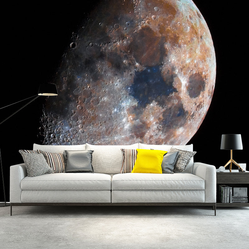 Modern Waxing Gibbous Moon Mural Black-Grey Kids Bedroom Wall Art, Made to Measure