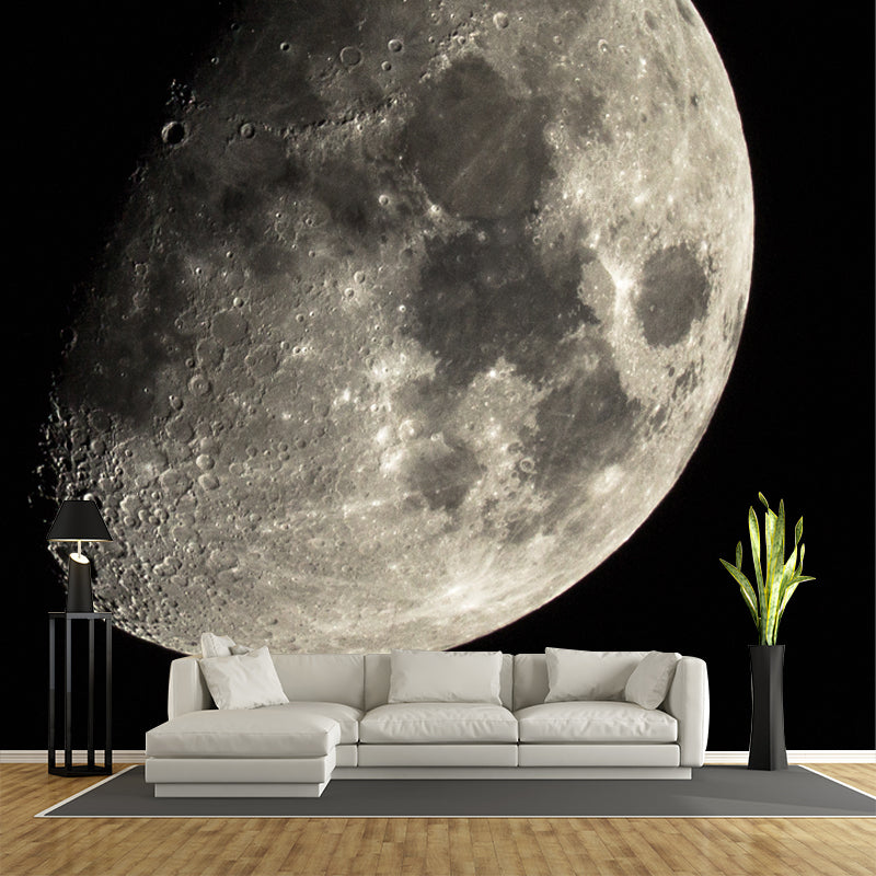 Modern Waxing Gibbous Moon Mural Black-Grey Kids Bedroom Wall Art, Made to Measure