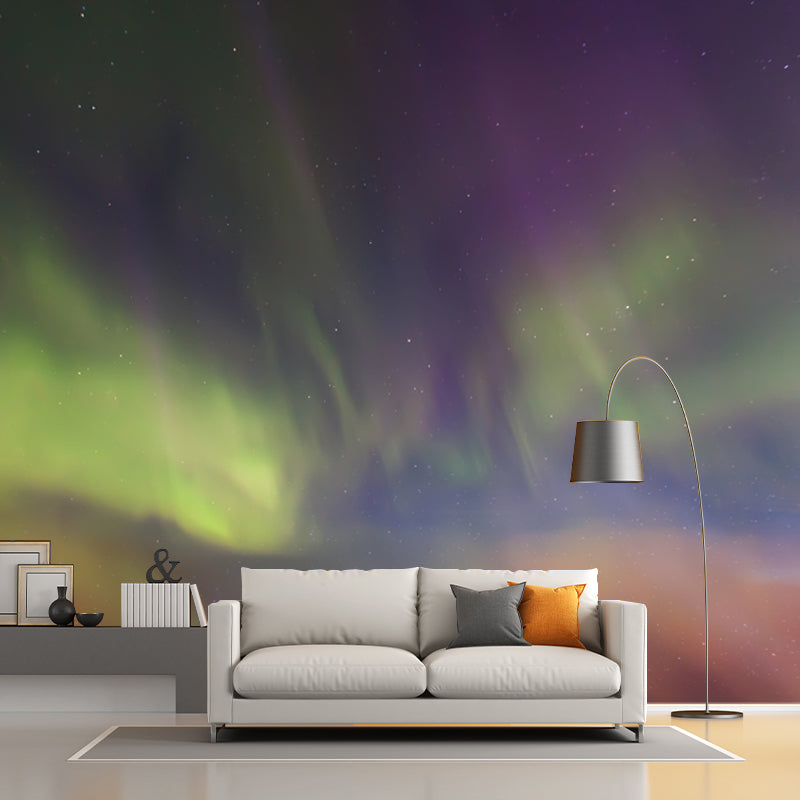 Photo-Printed Modernist Mural Orange-Yellow Polar Lights Wall Covering, Custom Size